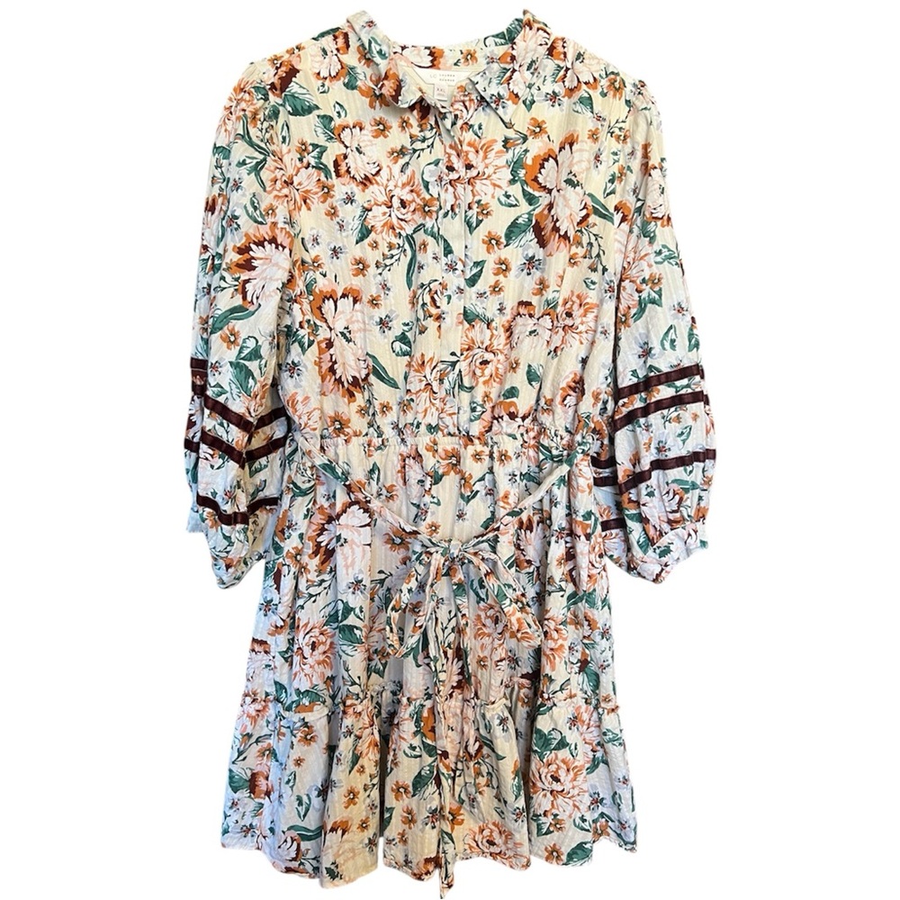 LC Lauren Conrad Floral Ruffle Tiered Mini Dress XXL Tie Waist 100% Cotton Boho